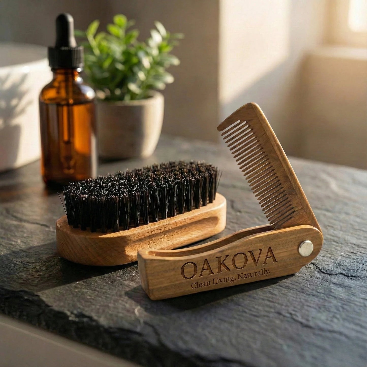 The Essential Beard Grooming Duo | Sandalwood Comb & Boar Bristle Brush - Oakova