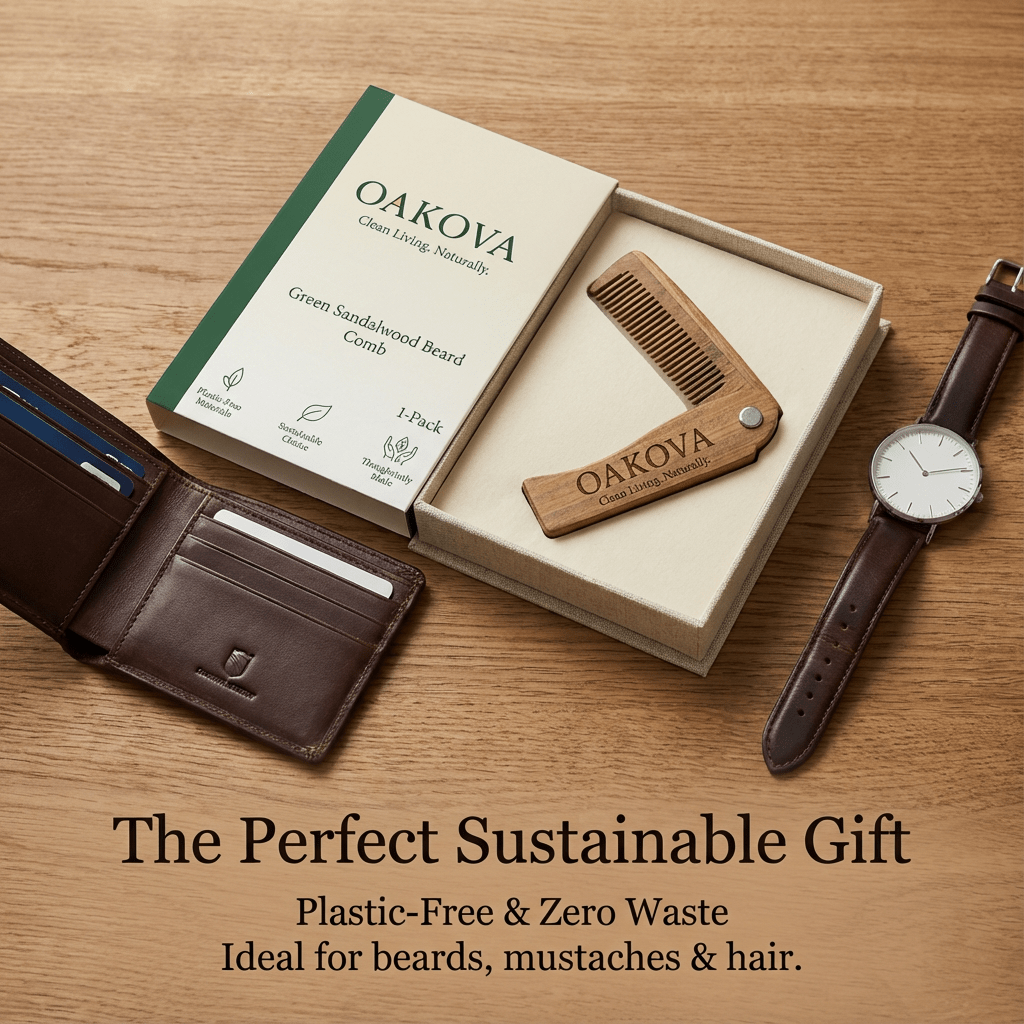 The Folding Sandalwood Beard Comb - Oakova