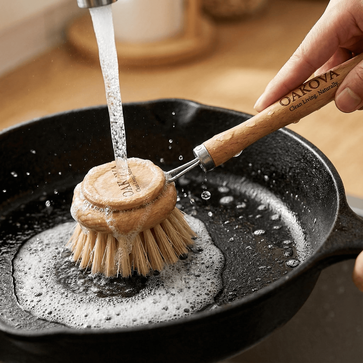 The "Kitchen Calm" Eco - Cleaning Bundle: 6 - Piece Beechwood Brush Set + 12 Natural Sisal Sponges - Oakova