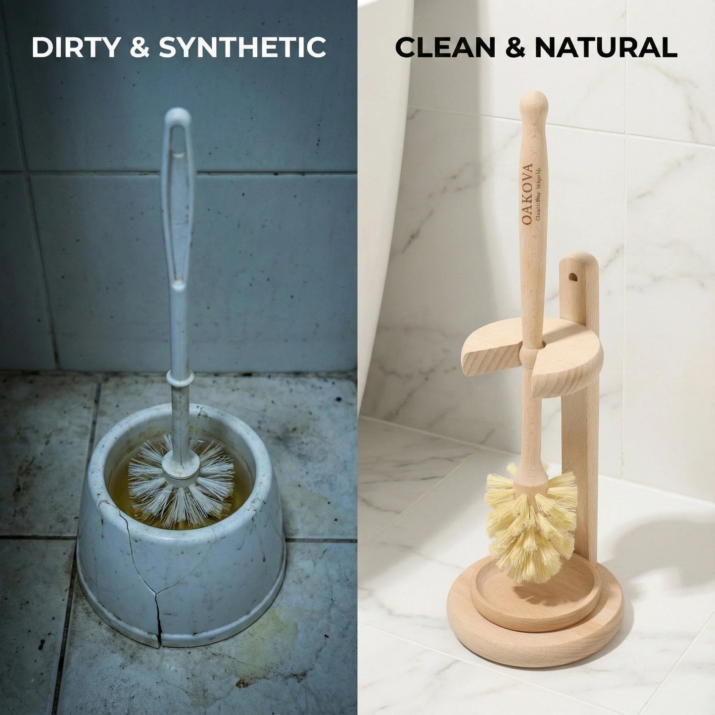 The Minimalist Wood Toilet Brush & Stand - Oakova