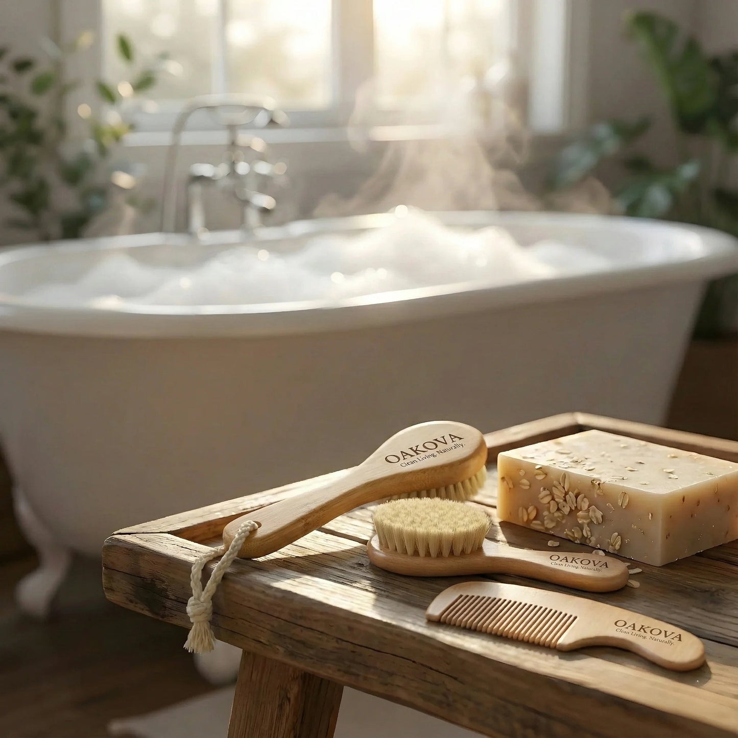 The Natural Baby Care Trio | Goat Hair Brush, Comb & Bath Set - Oakova