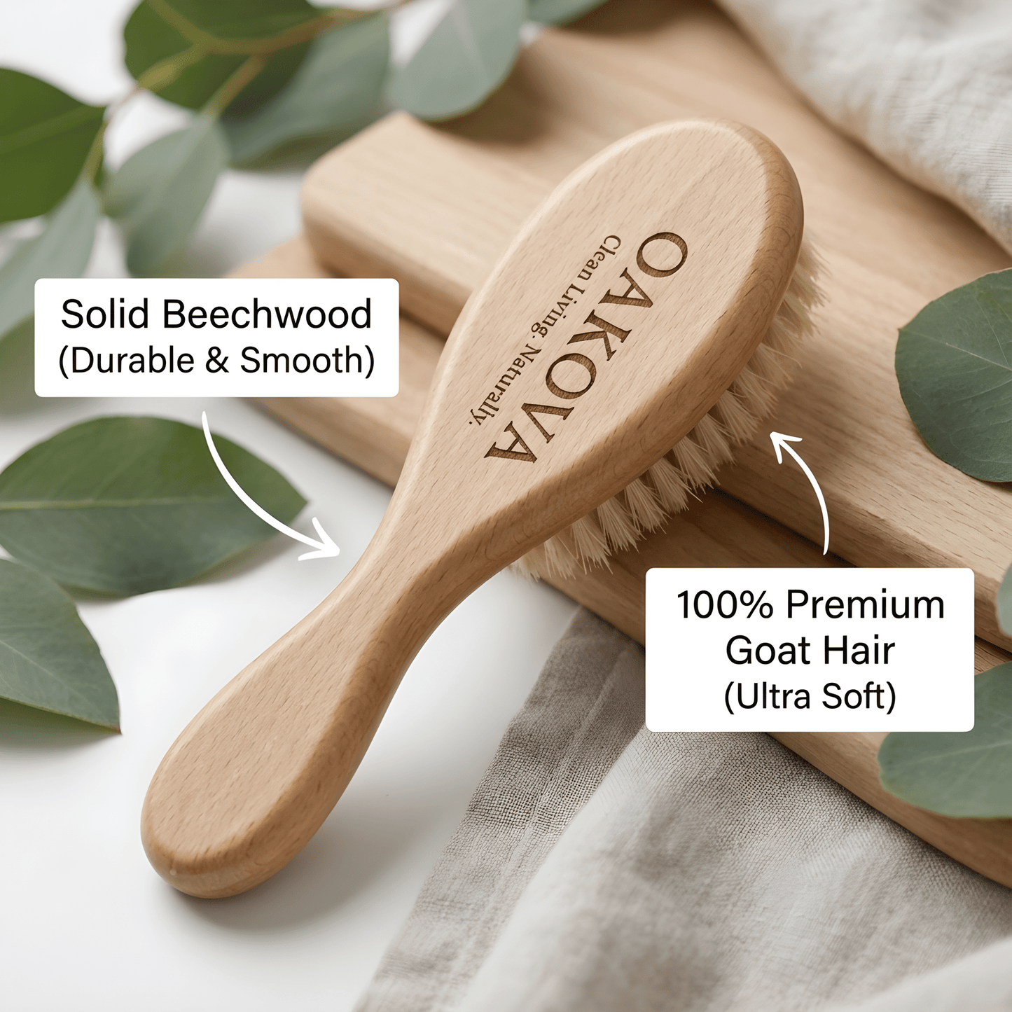 The Natural Baby Care Trio | Goat Hair Brush, Comb & Bath Set - Oakova