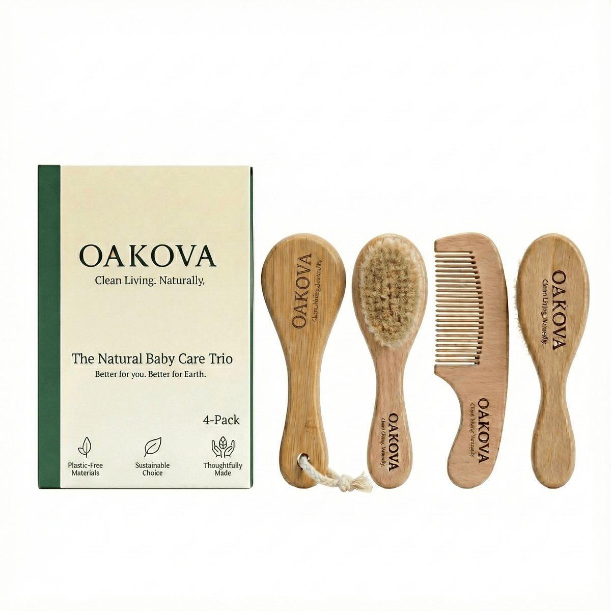 The Natural Baby Care Trio | Goat Hair Brush, Comb & Bath Set