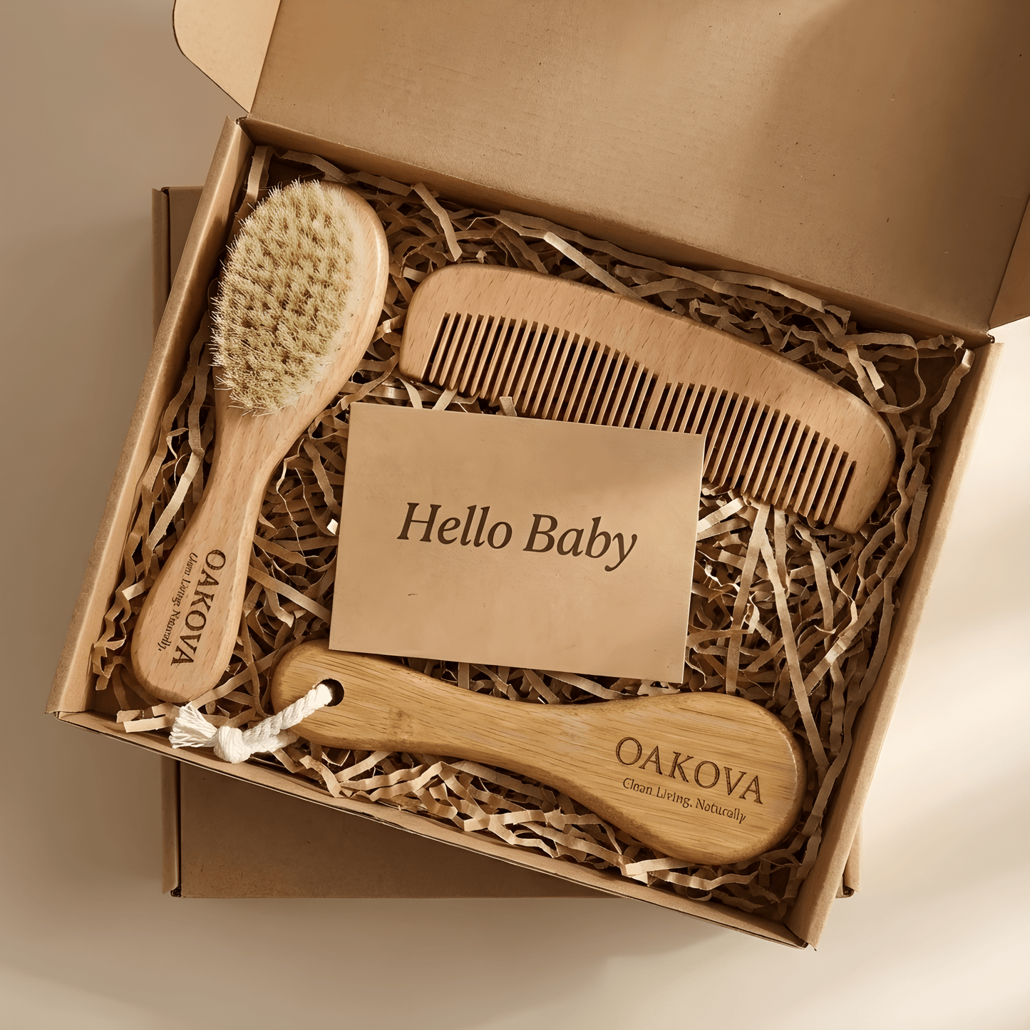 The Natural Baby Care Trio | Goat Hair Brush, Comb & Bath Set - Oakova
