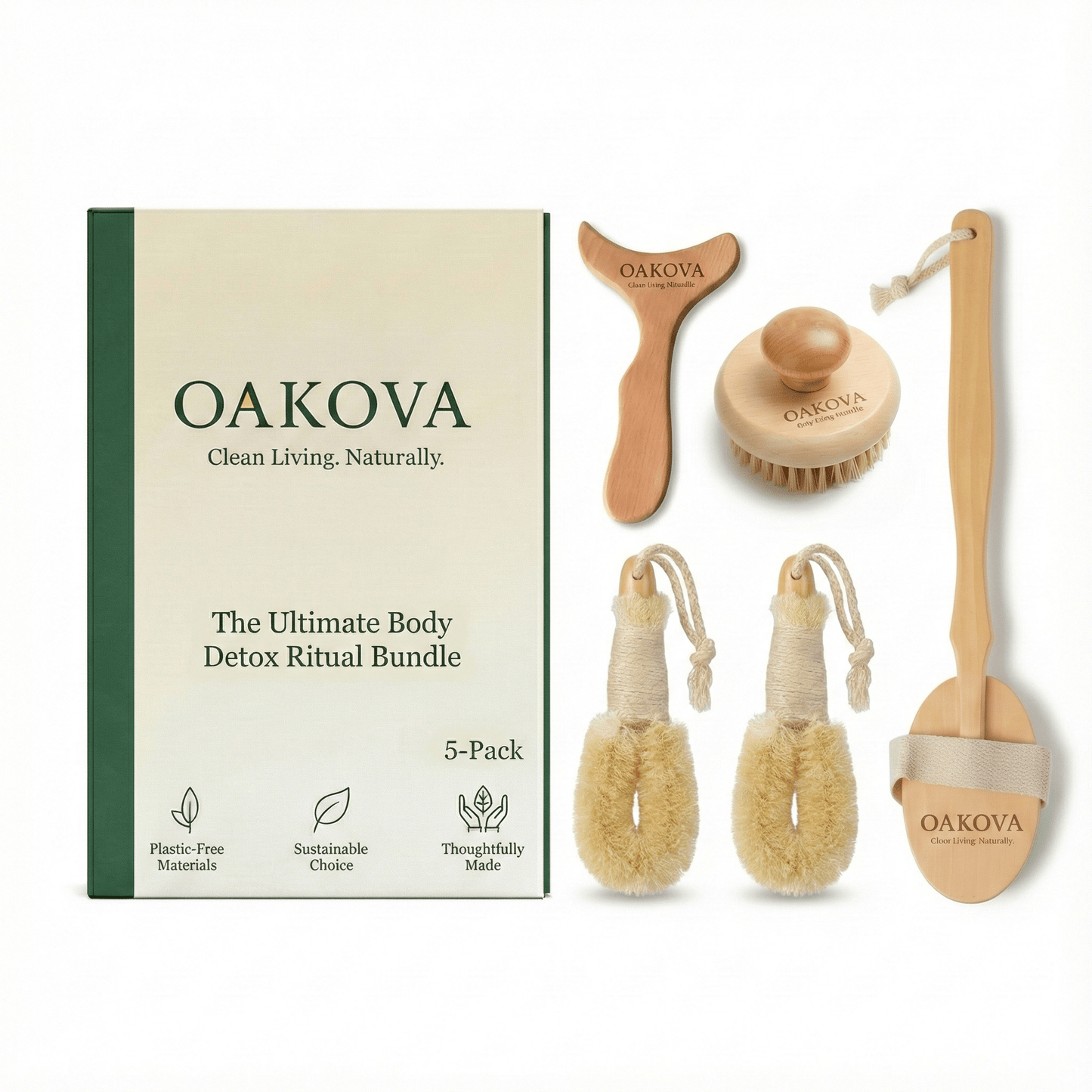 The Ultimate Body Detox Ritual Bundle | Dry Brush, Exfoliating Palm Brush & Wood Sculpting Tool - Oakova