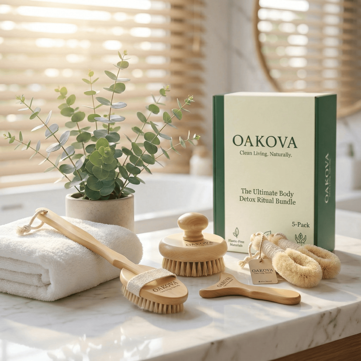 The Ultimate Body Detox Ritual Bundle | Dry Brush, Exfoliating Palm Brush & Wood Sculpting Tool - Oakova